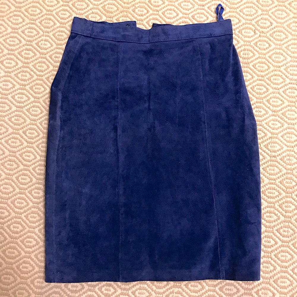 Vintage High Waisted Suede Blue Pencil Skirt